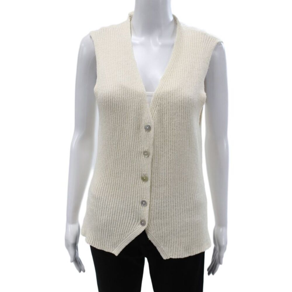 Zara Womens Vest Ivory V Neck Cotton Sleeveless Classic Size M